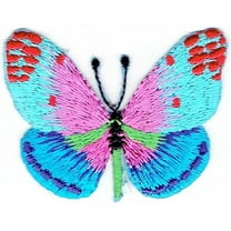 Butterfly - Blue/Pink with Red Dots - Iron on Applique/Embroidered Patch