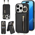 thumbnail image 1 of Funda tipo cartera con forma de bandolera Jcxtrombulous para iPhone 14 Pro, color negro, 1 of 9