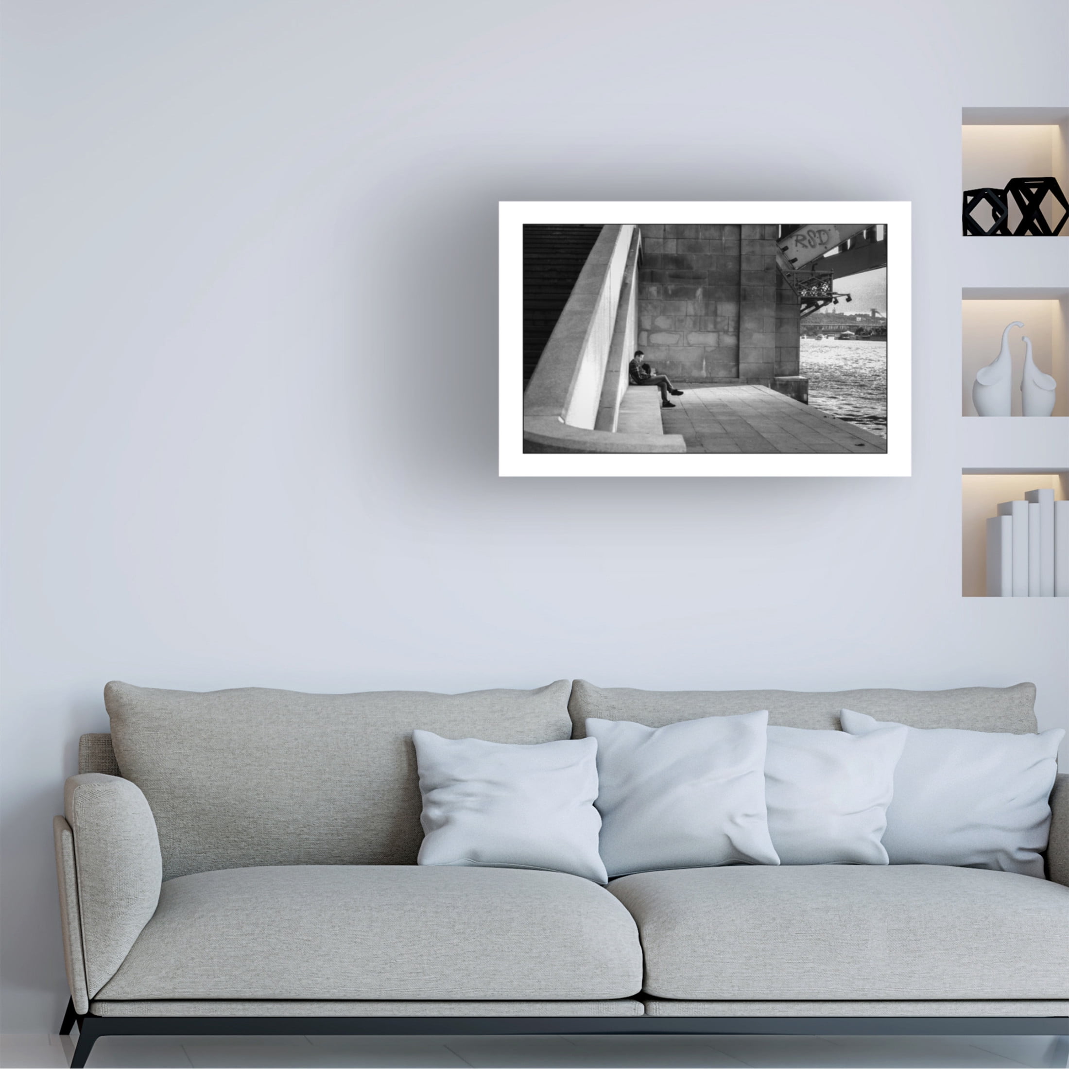 Canvas Wall Art - Yury A Melnikov 'City River Bridge Loneliness' Wall Art for Living Room, Bedroom, or Office Décor by Trademark Fine Art - 19 x 12 Inches