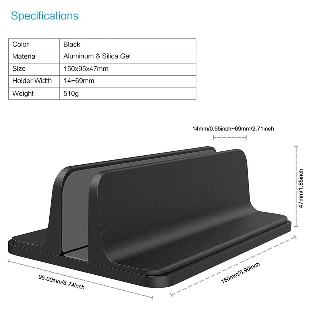 2X Vertical Laptop Stand Holder, Adjustable Laptop Holder Desktop Stand with Adjustable Dock Size (Up to 17.3 Inches)