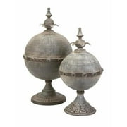 Set of 2 Decorative Gray Lidded Sphere Table Top Accents
