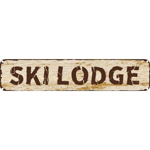 Vintage Tin Sign Retro Metal Wall Decor SKI LODGE Rustic Aluminum Plaque for Home,Bar,Kitchen,Garage,Man Cave 4x16 Inch