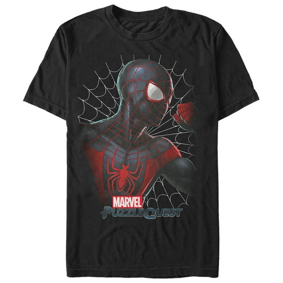 Men's Marvel Puzzle Quest Spider-Man Web  Graphic Tee Black Small