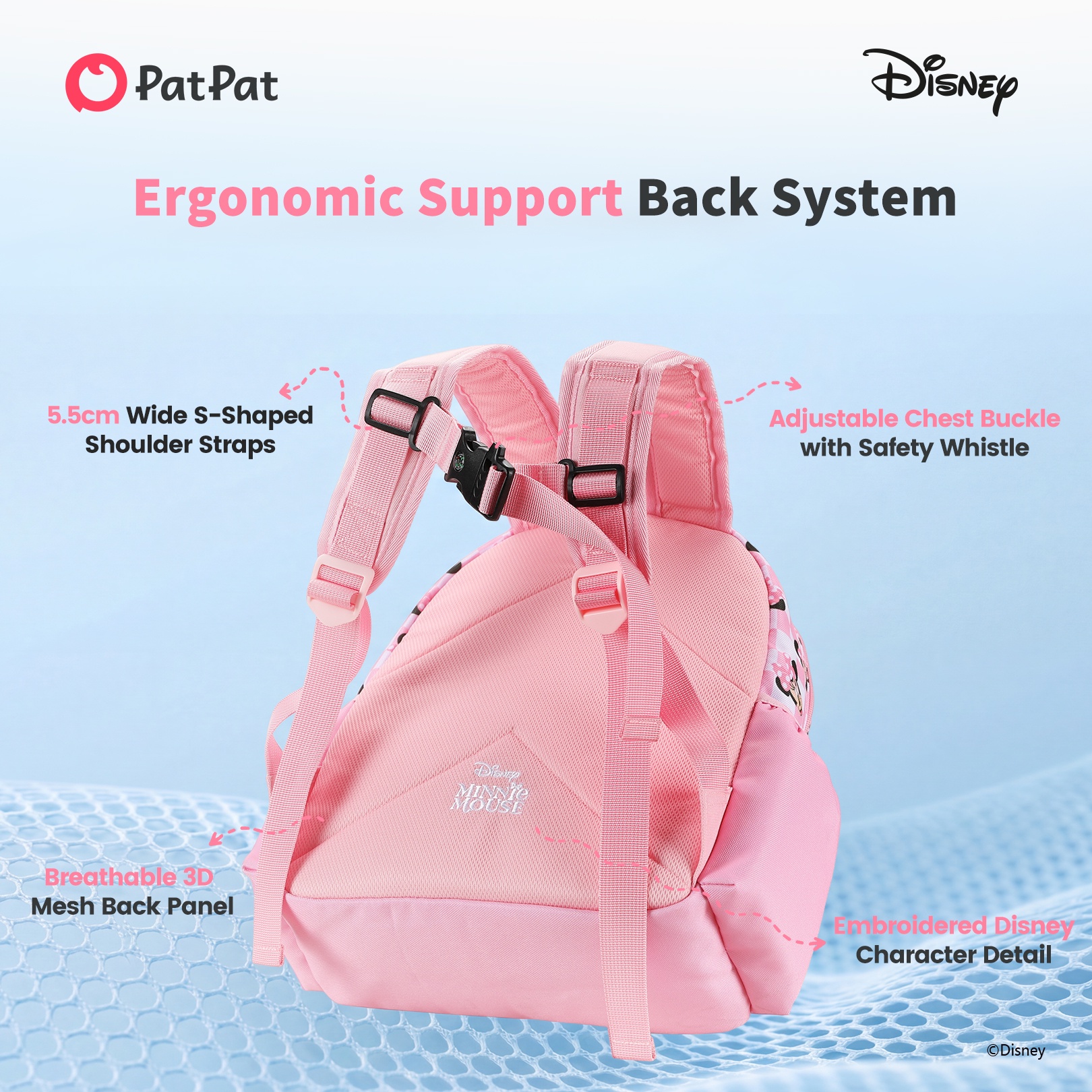 Mochila linda de Minnie Mouse para niñas, resistente al agua, para niños pequeños, rosa, para primaria 7