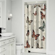 Beige Butterfly Pattern Shower Curtain 36"x72" ,Bathroom Decorative Shower Curtains Set with 12 Hooks,Modern Waterproof Washable Shower Curtain