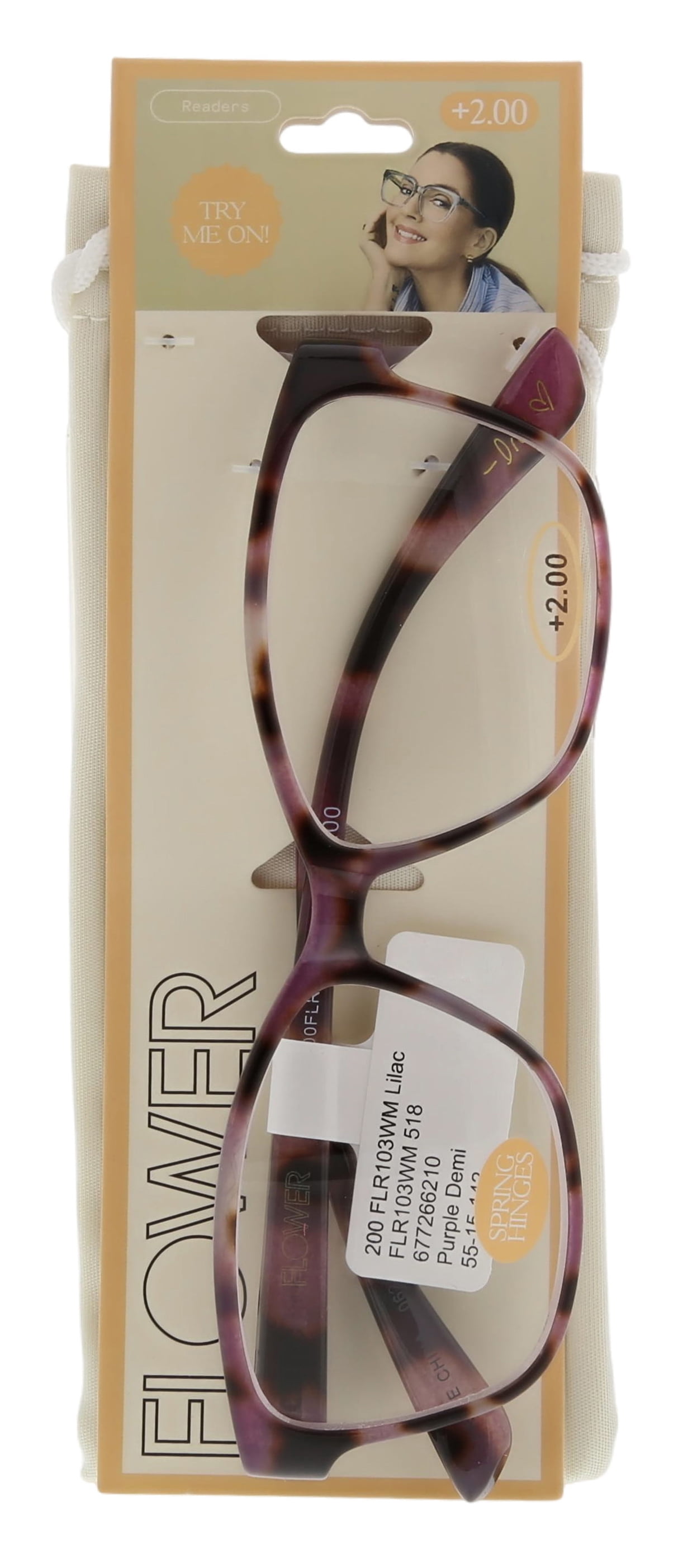 (2 pack) FLOWER Womens Reading Glasses - FLR103 Lilac +2.00
