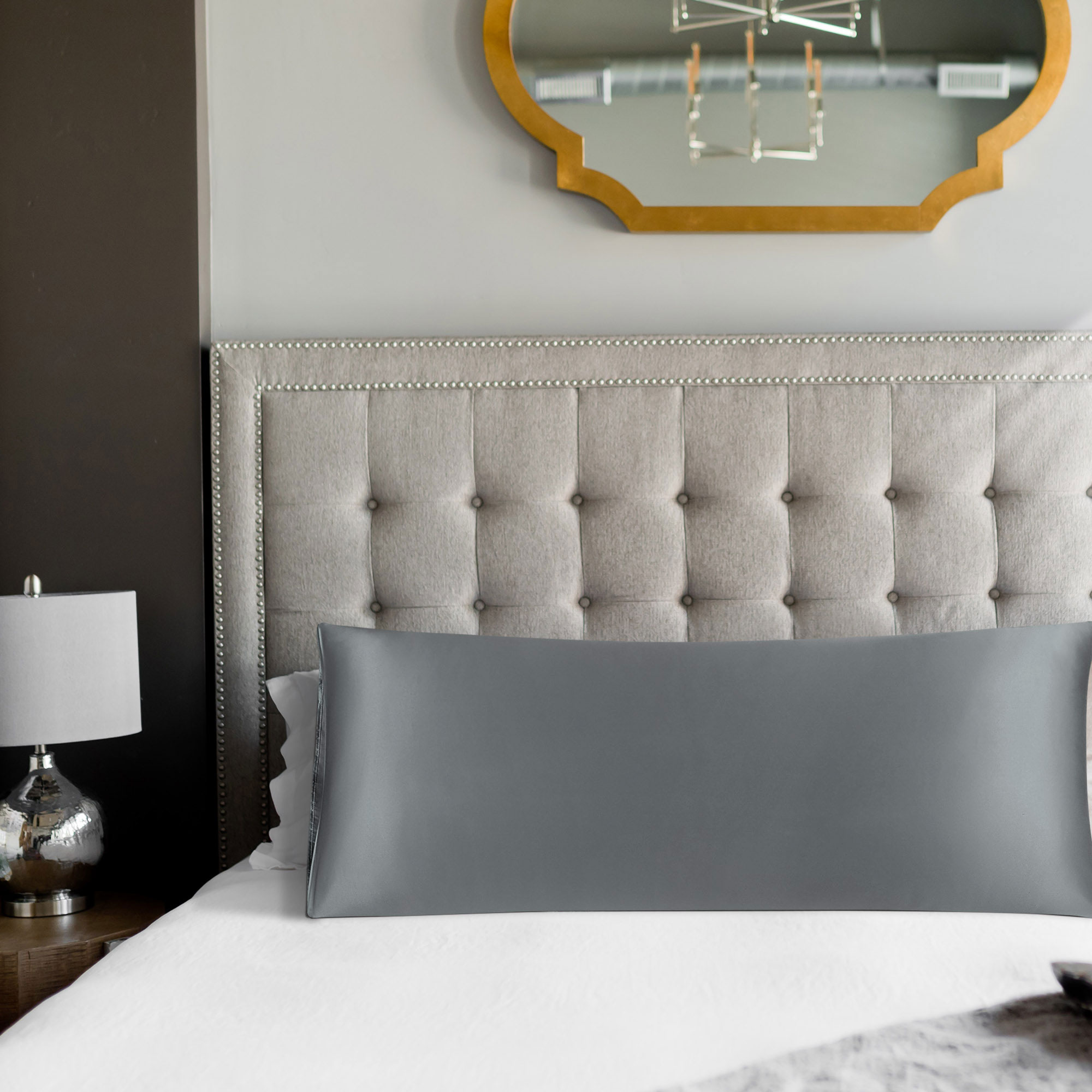 Unique Bargains Luxury Silky Satin Body Pillow Case Gray 20" x 48"