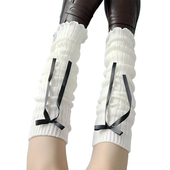 TELOLY 2026 New Women Girls Kawaii Cute Slouchy Thigh High Leg Warmers 80S Baggy Ribbed Knit Japanese Flared Long Boot Socks White One Size