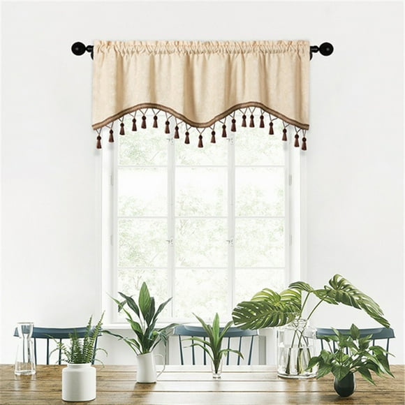 Flash Deals Iumwxz Elegant Fringed Window Curtains Patterned Rod Panels Stylish Short Drapes for Home Decor Clearance Summer Savings House Decor
