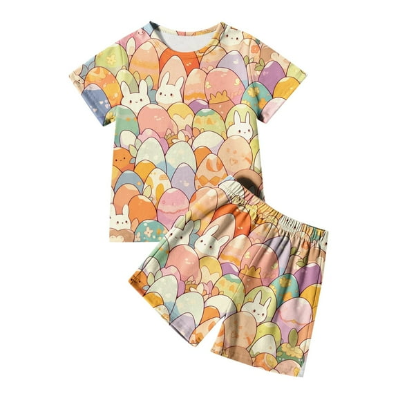 Tanghaowl T Shirts for Girls Easter Day Baby Kids Boys Girls Cute Rabbit Chicken Graphic Short Sleeve T Shirt Top And Shorts Pants Set Outfit Set