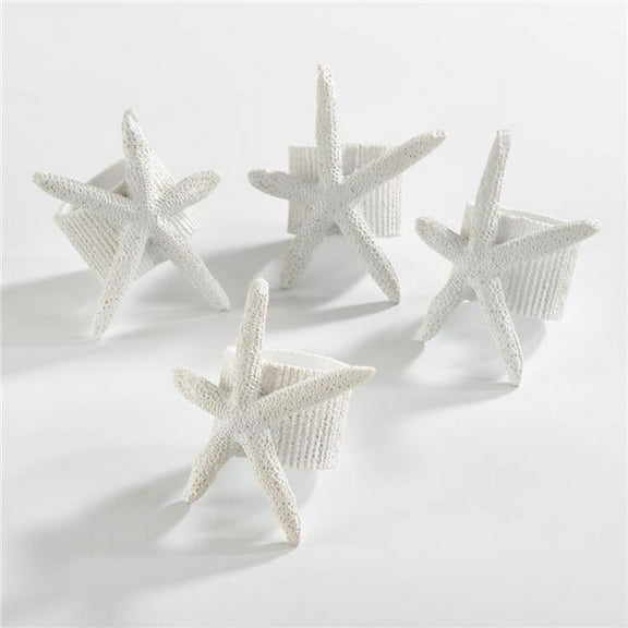SARO Neptune Collection Starfish Napkin Ring White - Set of 4