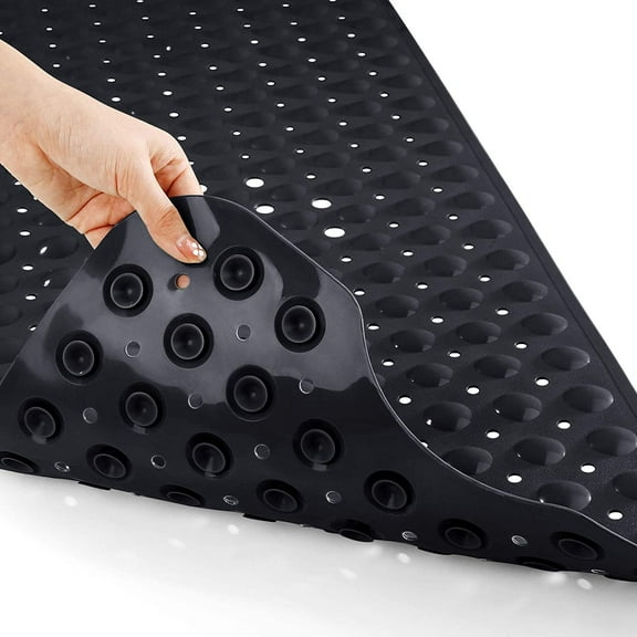 Bathtub Mat Non-Slip, Extra Long 16 x 40 Inch, Shower Mats for Bathroom Tub with Drain Holes, Machine Wash, Suction Cup, BPA, Latex, Phthalate Free, Black