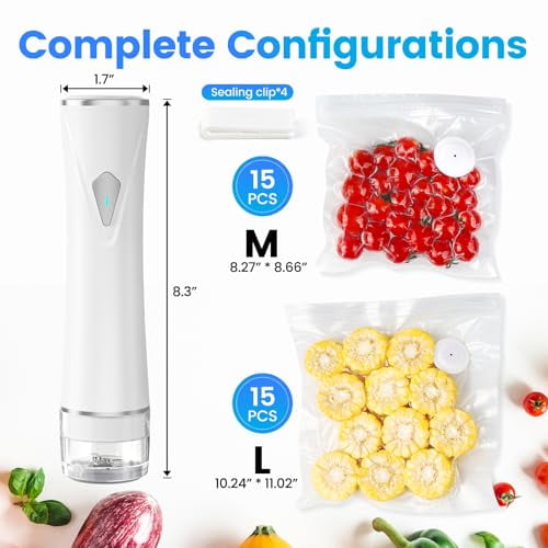 Preserve Compact Vacuum Sealer for Food (Vacuum Sealer Machine + 30 Reusable Vacuum Bags) Powerful Handheld Vacuum Sealer Machine, Seal Meal Saver, Portable Food Sealer