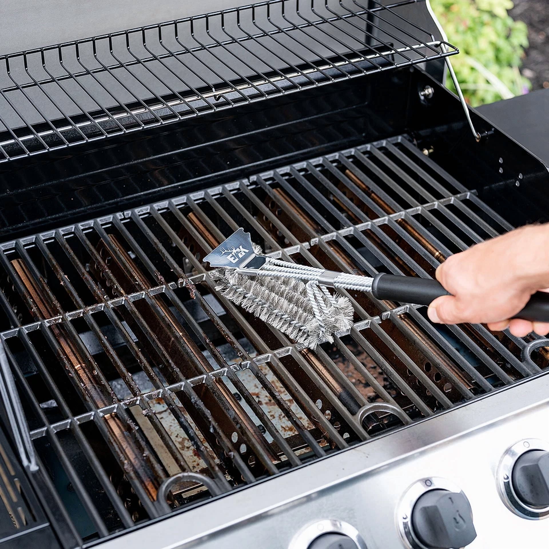 CRESTIN- Triple Head Bbq Grill Brush - Bbq Grate Cleaning Stainless Steel Bristles