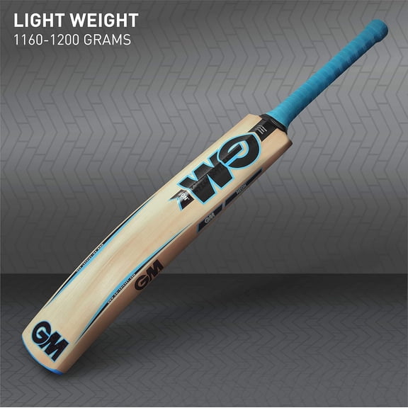 GM Neon Contender Kashmir Willow Cricket Bat Light Weight , For Leather Ball , Size-3 | Blue , With Full Cover