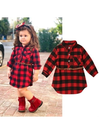 ASEIDFNSA Kids Long White Dress Dress for 12 Year Old Girl Girls Casual  Dress Belt Long Sleeve Buffalo Check Black White Red Plaid Dresses for Kid