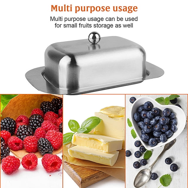 SuChun Produce Storage Butter Dish With Lid Farmhouse Butter Dish Vintage Butter Container With Cover Stainless Butter Butter Stick Holder For Countertop Kitchen Decor Silver