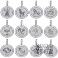 thumbnail image 2 of Exclusive Custom Piece Zodiac Sign Round Medallion White Gold Tone Virgo Maiden Astrology Horoscope Unisex Pendent Charm 2'', 2 of 2