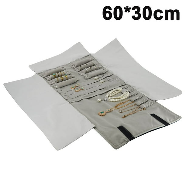 Estuche de viaje para joyas, organizador de bolsos enrollables para collares, pulseras, pendientes y anillos, vitrina de exhibición de joyas plegable para exhibiciones o almacenamiento en