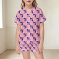 thumbnail image 2 of REDARER Girls Patriotic USA Bow Flag Print Notch Collar Short Sleeve Button Down Top Elastic Waist Shorts Two Piece Pajama Set, 2 of 4