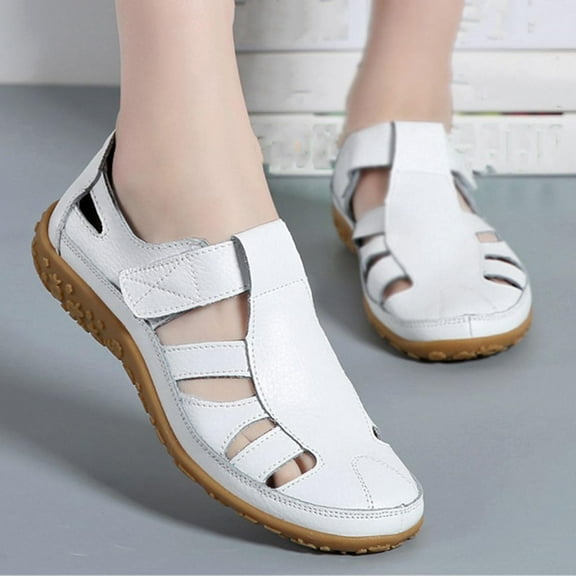 CQONEPT Women's Wedge Sandals Summer: Closed Toe Sandals for Women Platform Dressy Wedge Size 5 White