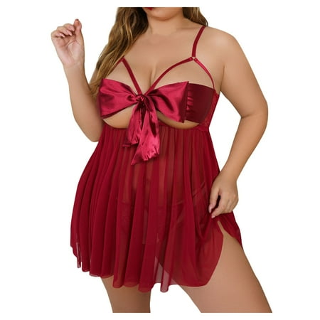 

Qcmgmg Women Bodysuit One Piece Lingerie Strappy Sleepwear Bow Christmas Pajamas