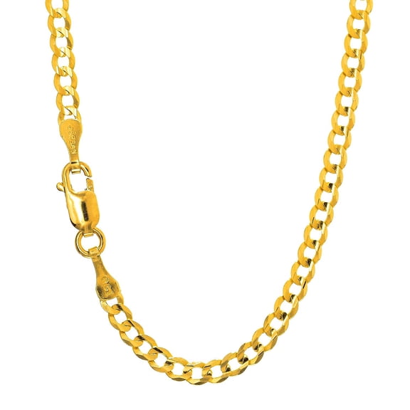 JewelStop 10k Solid Yellow Gold 3.6 Mm Comfort Curb Chain Necklace 18" Lobster Claw Clasp