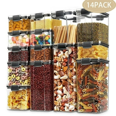 Kosbon Airtight Food Storage Container Set, 14 Pcs BPA Free Plastic Dry Food Rice Canisters for Kitchen Pantry Organization and Storage