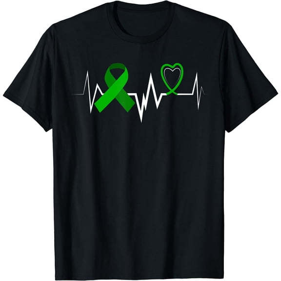 Heartbeat Green Ribbon Kidney Disease Awareness Shirt Black 3X-Large