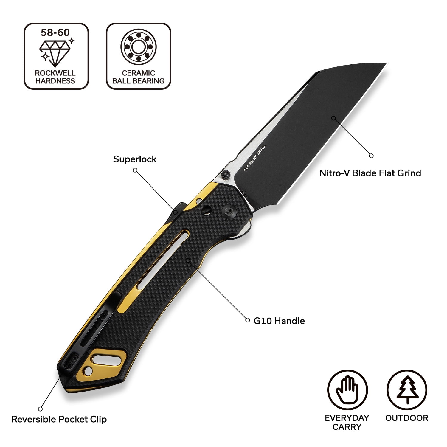 CIVIVI Buster FG Pocket Knife  Superlock Folding Knife with 4.2" Nitro-V Blade G10 Handle, Designed by Snecx Tan C24052-1 (Black)