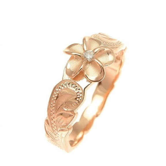 Sterling silver 925 Hawaiian scroll pink rose gold plated cz plumeria flower ring size 6.5