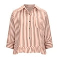 thumbnail image 6 of Cute Shirts for Women Casual Stripe Ruffle Hem Blouses Trendy Fashion Tunic Basic Cropped Tops Loose Fit, 6 of 7