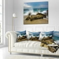 thumbnail image 2 of Designart Waves Crashing Rocks at Woods Cove - Seascape Throw Pillow - 16x16, 2 of 4