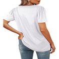 thumbnail image 4 of Womens Summer Casual Tops  Solid Color/Striped Print Short Sleeve Square Neck Simple Loose T-shirt, 4 of 5