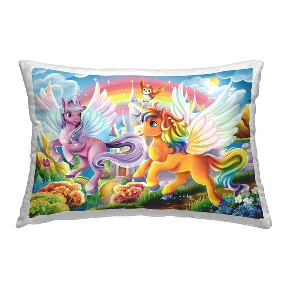 Stupell Industries Fluttering Unicorns & Rainbow 14" x 20" Fantasy & Sci-Fi Print Polyester Throw Pillow, Zip Closure 1 Count