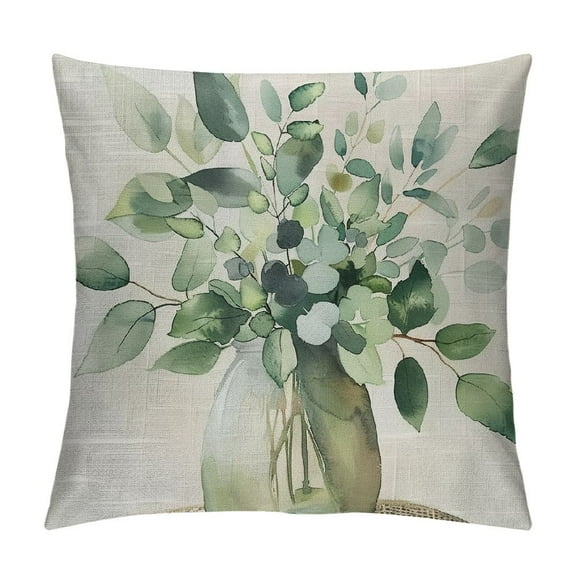 Creowell Spring Summer Leaf Pillow Covers Watercolor Eucalyptus Leaves Couch Pillow Cases Sage Green Farmhouse Throw Pillows Home Decor for Living Room Bedroom Bed Cushion Outdoor