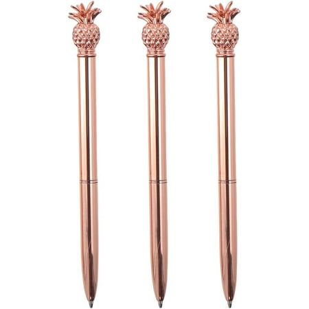 3 PCS Rose Gold Ballpoint Pens Metal Ballpoint Pen, Office Supplies with Pineapple Refills Black Ink, For Christmas Wedding Birthday