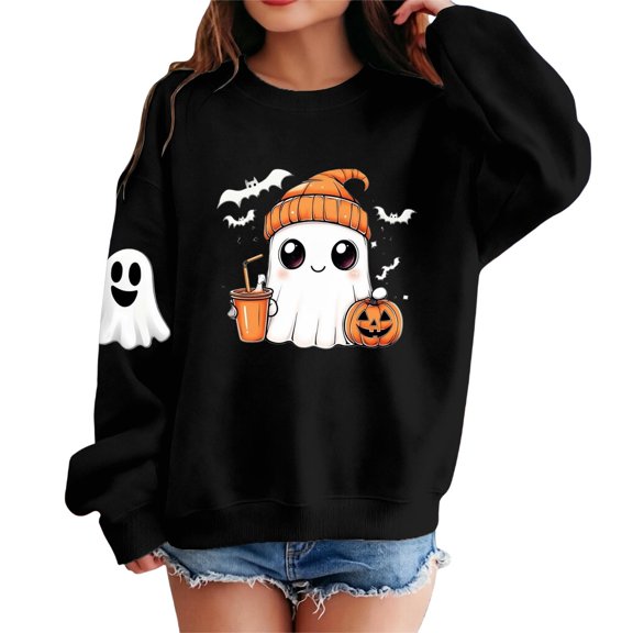 Kiijoy Halloween Girls Graphic Sweatshirt Crewneck Pullover, Black, Sizes 2-3T