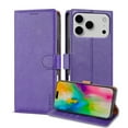 thumbnail image 6 of For iPhone 17 Pro Case, Classic Retro Solid Color Series with Card Slots and Stand Function PU Leather Phone Case, Purple, 6 of 16