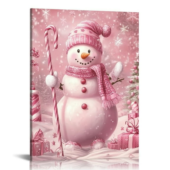 ONETECH Pink Snowman Wall Decor Ready to Hang for Bedroom and Living Room Home Office Art 12x16 in