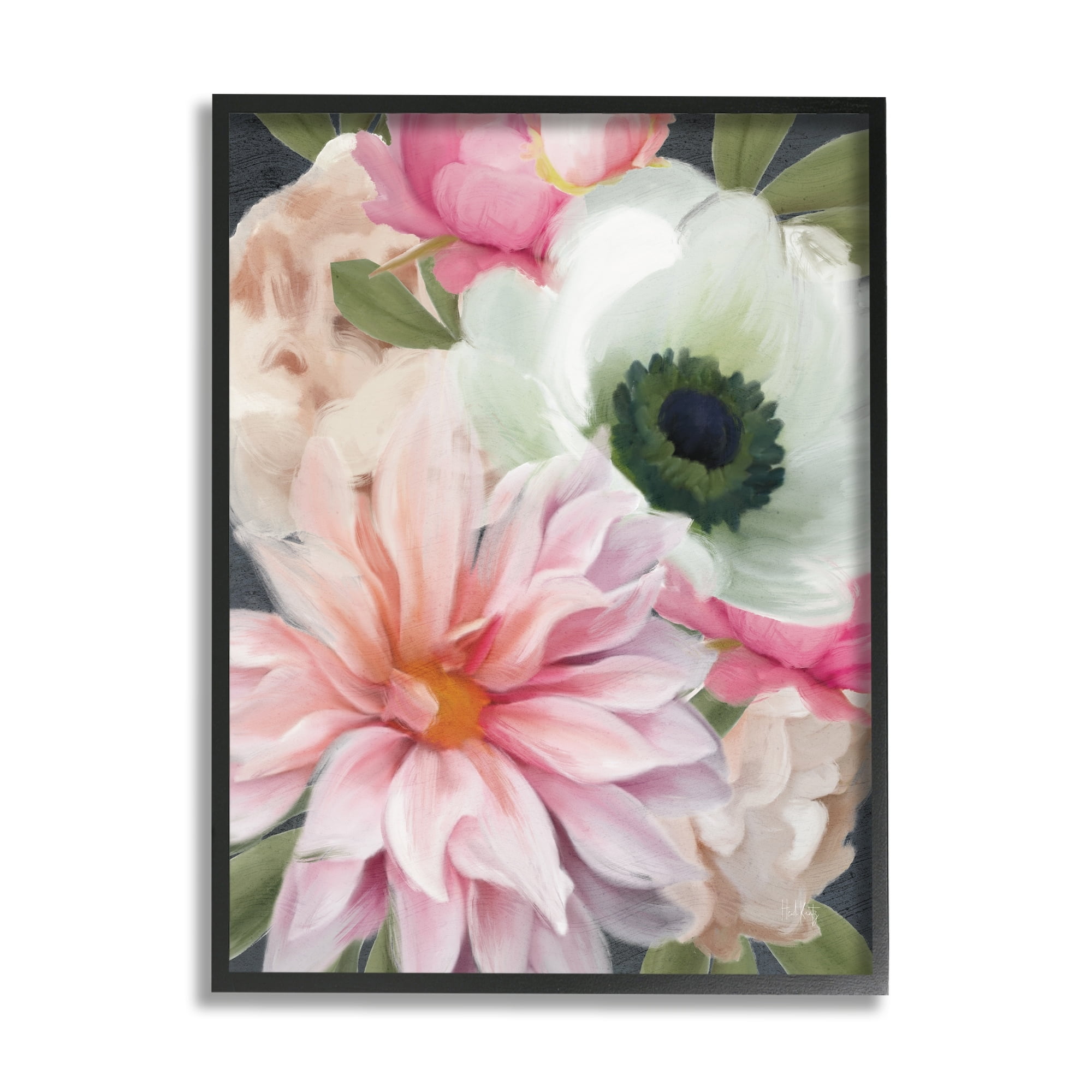 Stupell Industries Beautiful Floral Closeup Peony Dahlia Pink Blossoms Painting Gray Framed Art Print Wall Art, 11x14, by Heidi Kuntz