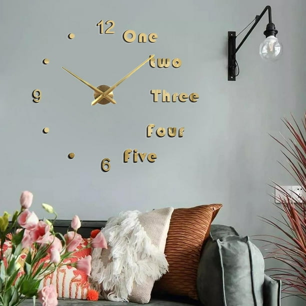 Relojes de Bricolaje Pegatinas de Pared Numeros arabes en Ingles Sin Marco Reloj de Pared 3D Alimentado Por Bateria para Sala de Estar Hotel Guarder Oro Gloria Reloj de pared de bricolaje