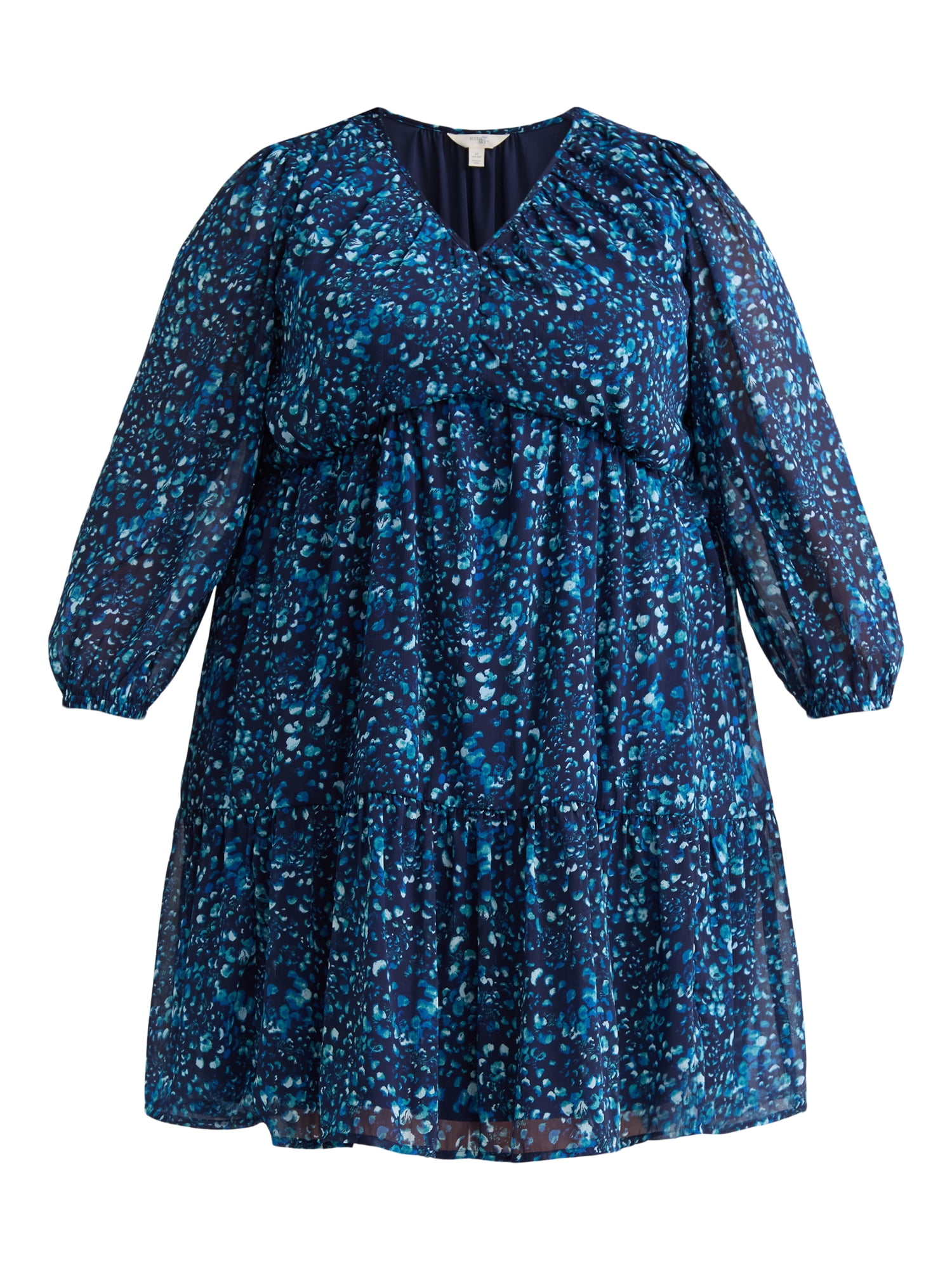 Terra & Sky Women's Plus Size Long Sleeve Mini Peasant Dress