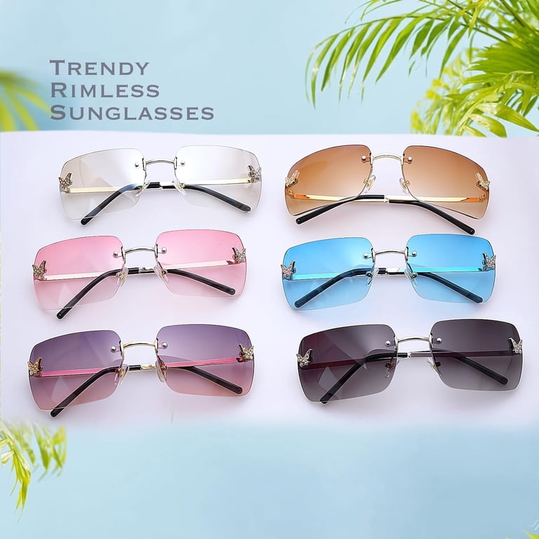Rimless Rectangle Y2k Sunglasses for Women Men Cute Small Clear