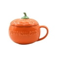 thumbnail image 2 of Cute Pumpkin Ceramic Mug, Tea Coffee Cup with Lid, Exquisite for Holiday, Daily Large, 2 of 9