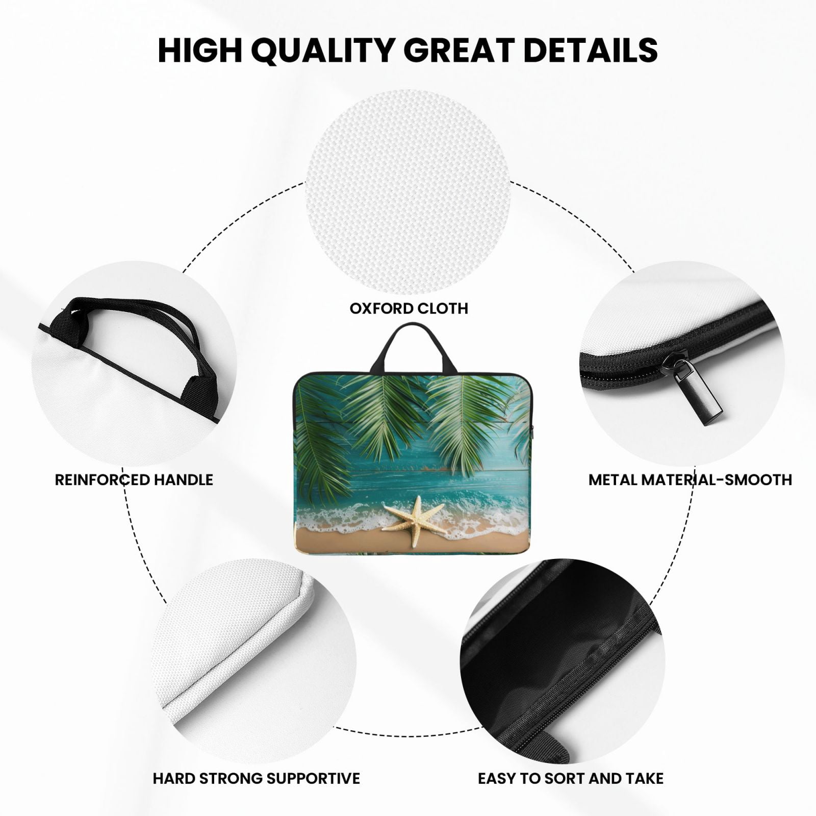 Laptop Sleeve Bag For Women Men 14inch Waterproof Durable Protective Computer Carrying Cover Handle Laptop Case Bag Beach Palm Leaf Starfish (5) (1)
