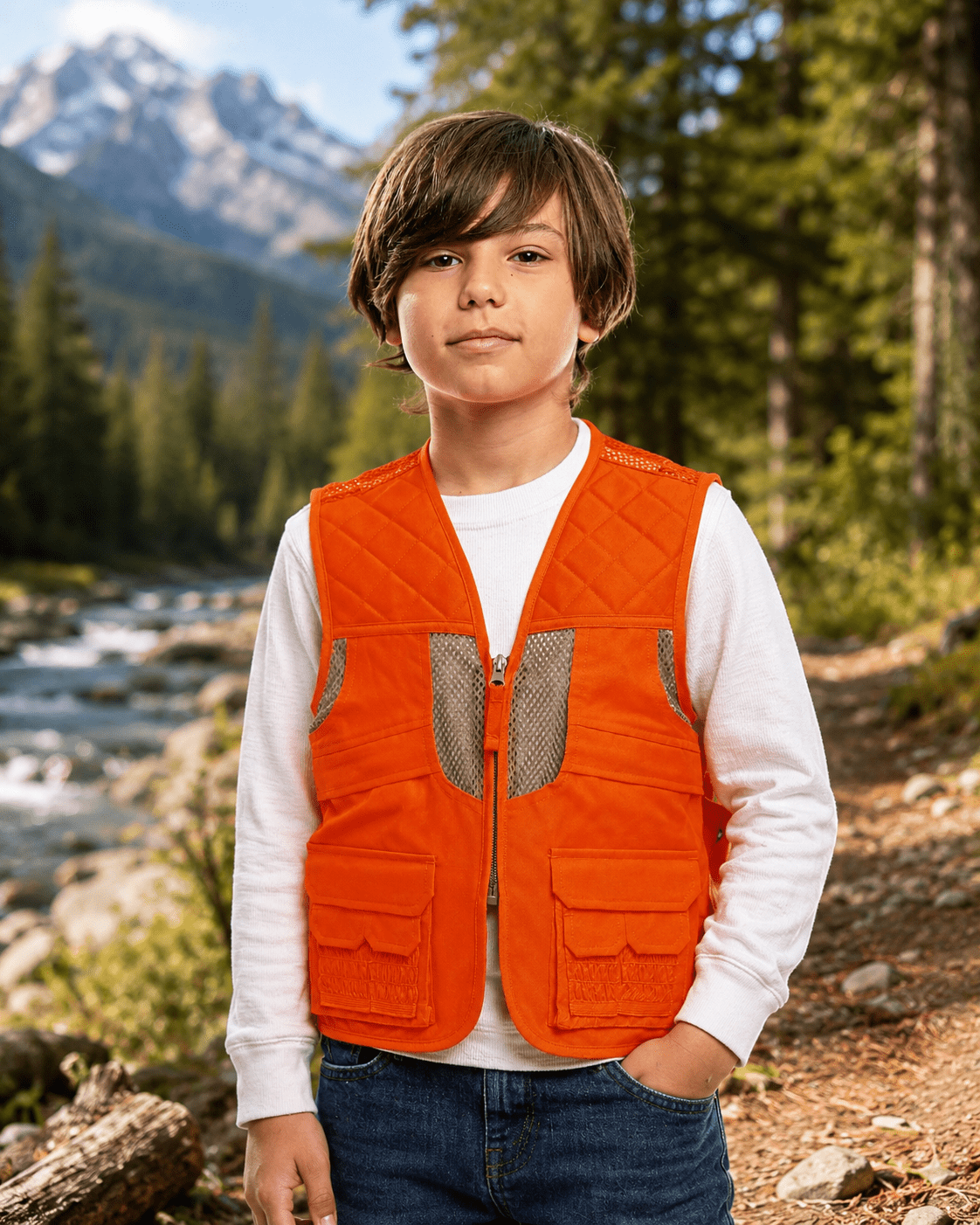 TrailCrest Kids Delxue Blaze Orange Safety Front Loader Hunting Vest, XS