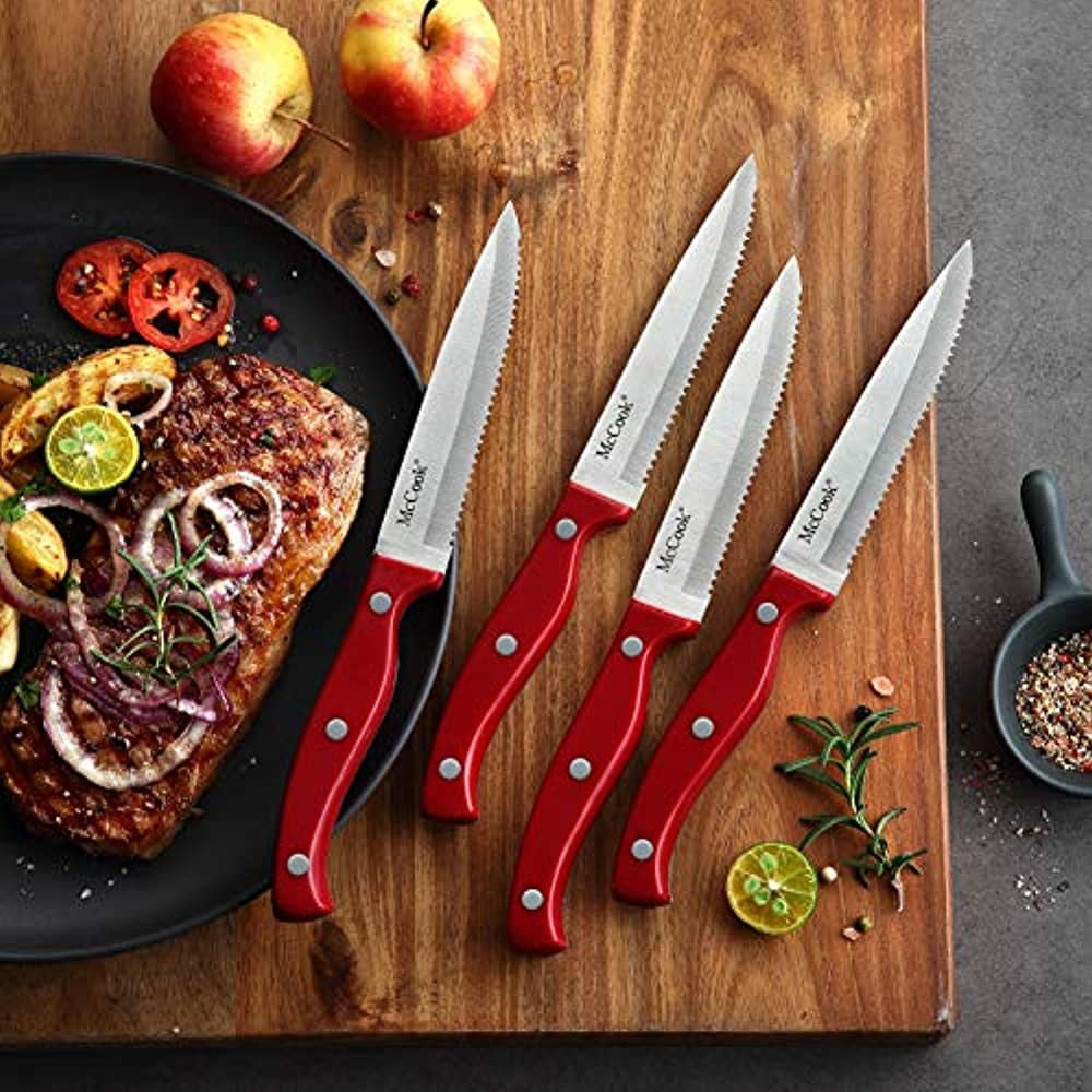 McCook MC56 Steak Knife Set 8 Pieces Full Tang Serrated Stainless Steel Steak Knives Set of 8