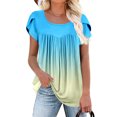 thumbnail image 2 of Women's Tops Square Neck Flowy Pleated Short Petal Sleeve Shirts Gradient Summer Casual Loose Comfortable Tee (XL, Sky Blue), 2 of 5