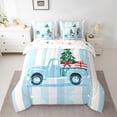 thumbnail image 2 of Feelyou Kids Happy Christmas Bedding Comforter Set 7 Pieces, Blue White Geometric Full Bedding Set, Cartoon Car Reversible Fitted Sheet Flat Sheet, Breathable Home Decor, 2 of 7
